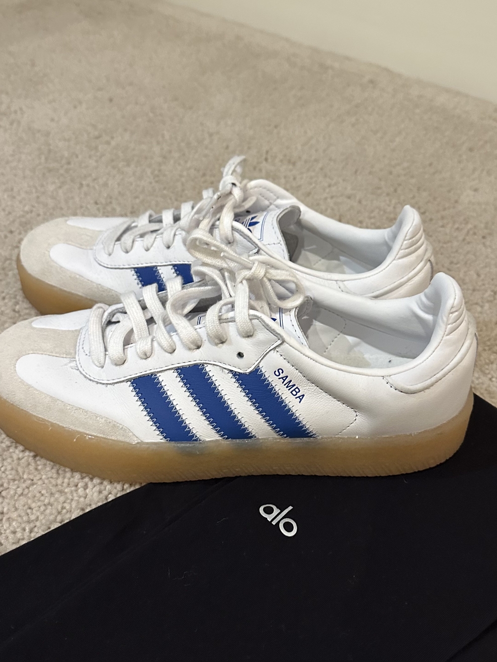 Adidas Sambae White & Blue Gum Sole Sneakers